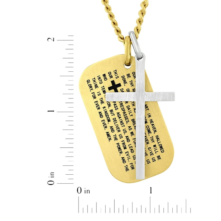 Believe Men's Stainless Steel Two-Tone Dog Tag and Silver Cross