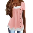 thumbnail image 1 of B91xZ Blouses pour Femmes Décontractées Été Col Rond Mi-Longueur Manches Courtes T-shirt Tunique, Rose G, 1 of 5