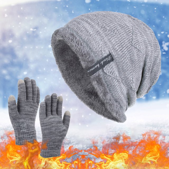 Hat Neutral Women Men Autumn And Winter Solid Color Wool Hat Thickened Warm Ear Protection Cold Knitted Hat Glove Two Piece Set