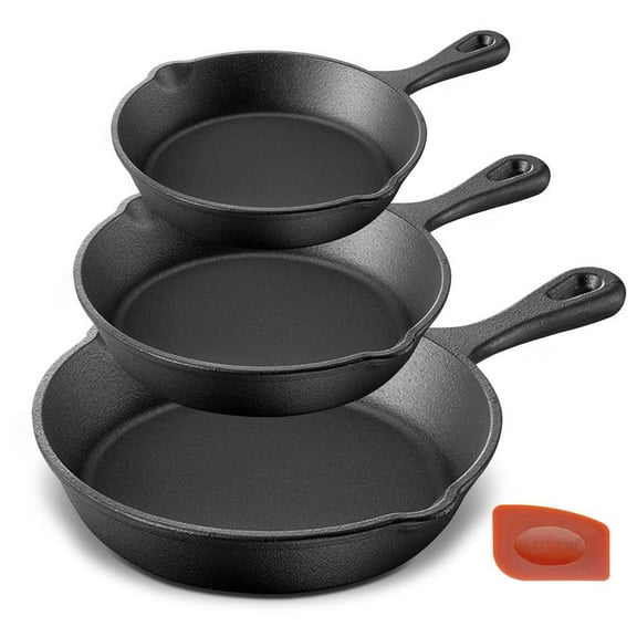 NutriChef Pre Seasoned Nonstick Cast Iron Skillet Cookware Pan Set, 3 Piece