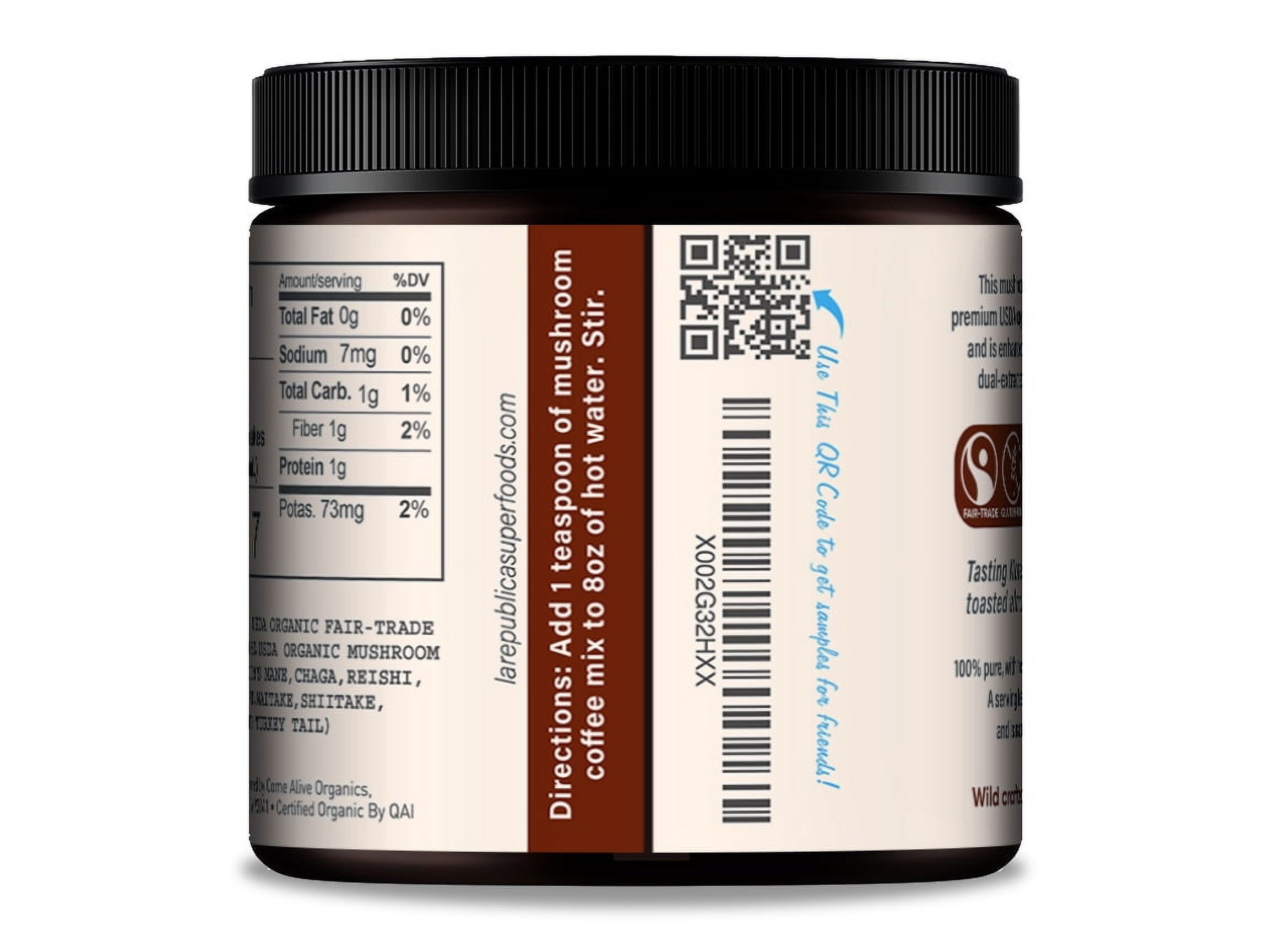 La Republica Organic Mushroom Coffee, 2.5 oz, 35 Servings, with 7 Superfood Mushrooms.