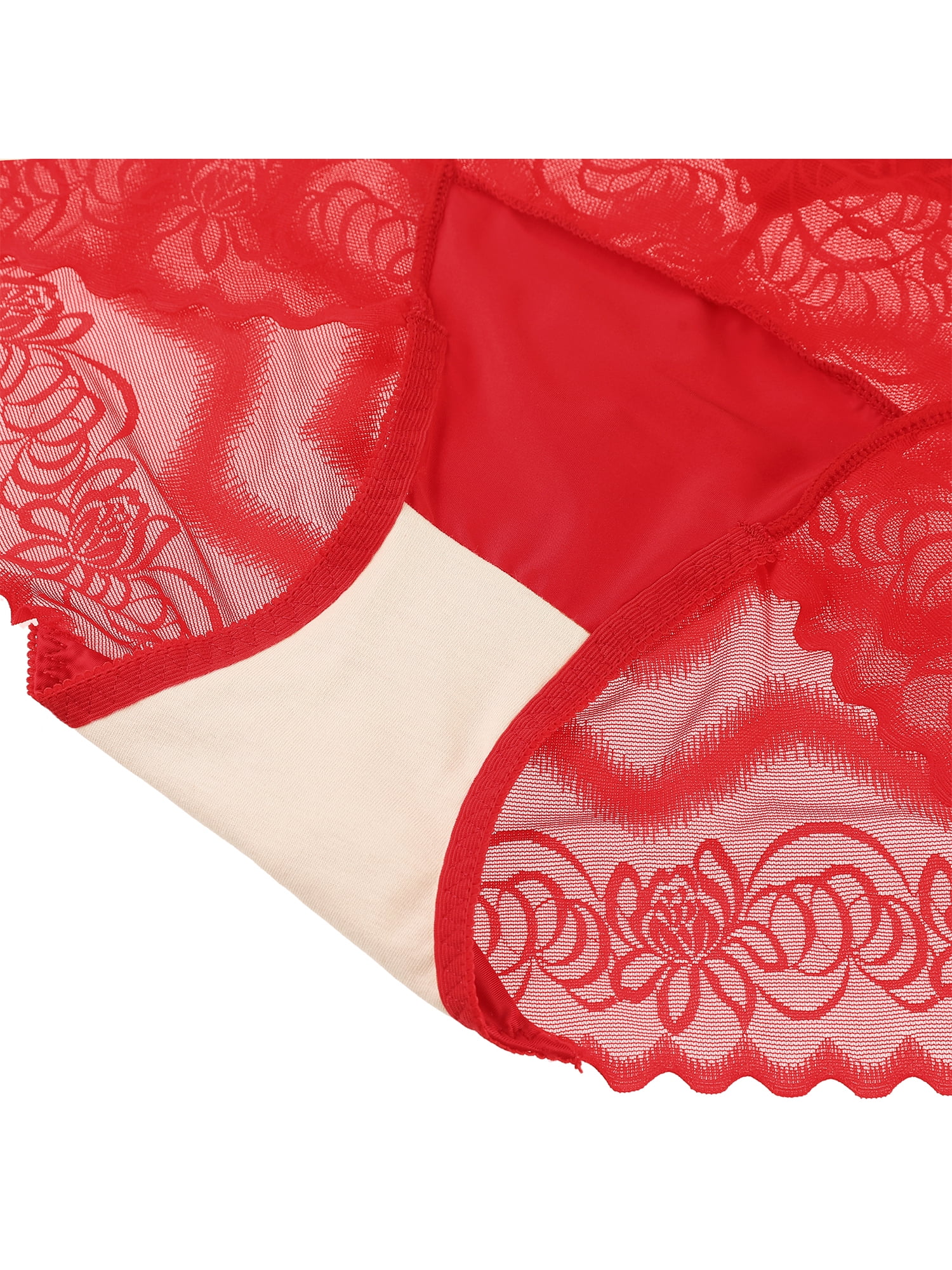 Unique Bargains Women's Plus Size Floral Laceback High Rise Brief Stretchy Underwear Red L
