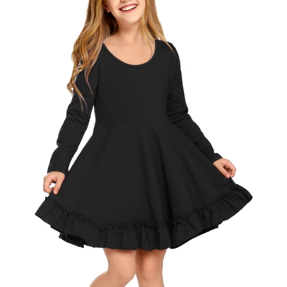 Arshiner Girls Dress, Long Sleeve A Line Twirly Skater Loose Casual/Party Dresses with Pocket, Summer Dresses Midi Sundress Beach Dress