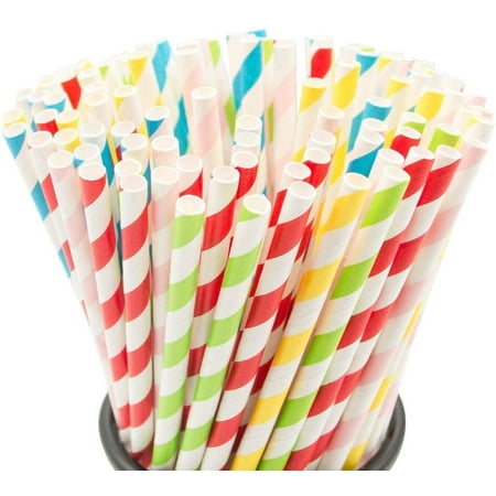 100PCS Decorative Paper Straws Rainbow Colors Striped Drinking Straws for Juice shakes Cocktail Coffee Soda Milkshakes Smoothies Celebration Parties and Arts Crafts Projects(Rainbow)