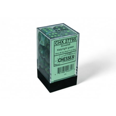 Chessex: Borealis Kelp/LightGreen 16mm d6 Dice Block (12 Dice)