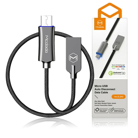 - Mcdodo Micro USB Smart LED Auto Disconnect QC 3.0 Quick Fast Charge Data Cable For Android Smartphone Tablet