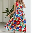 thumbnail image 6 of Wycnly Womens Dresses Sleeveless V-Neck Floral Print Casaul Long Summer Dress Tie Waist Flowy Swing Beach Holiday Tank Sun Dresses Red L Clearance Clothes, 6 of 7