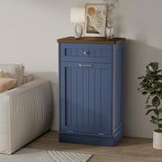 Tolead Kitchen Single Trash Cabinet Tilt Out Free Standing Storage Can with Hideaway Drawer and Countertop, Wood, Blue