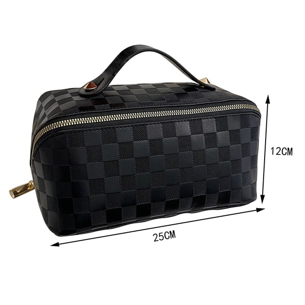 Bolsa Bolso de cosméticos a cuadros de almacenamiento de cuero PU de moda Cremallera suave para acampar Senderismo