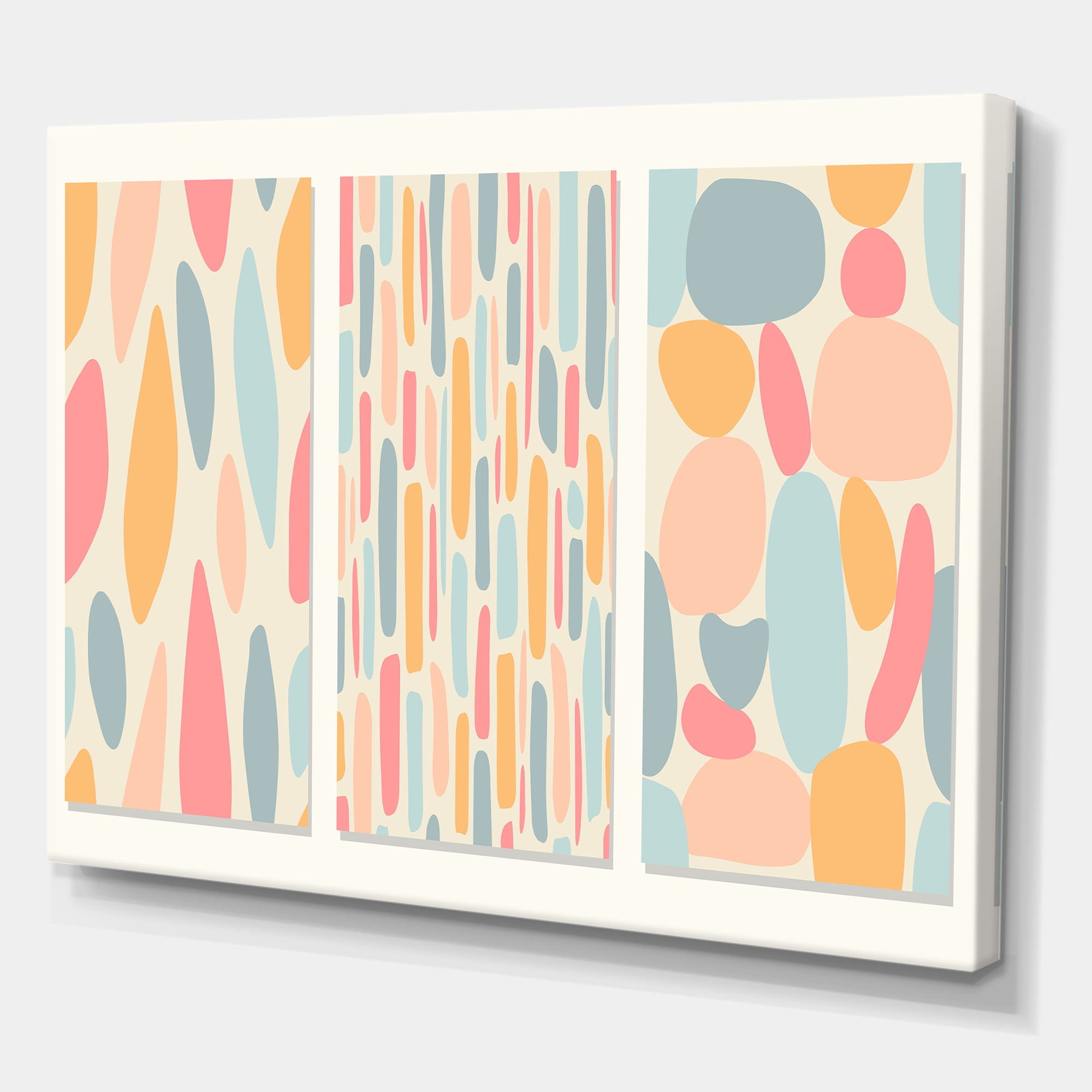 Patchwork of Pastel Organic Shapes 32 in x 16 in Painting Canvas Art Print, by Designart