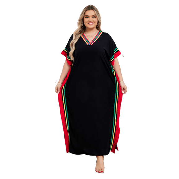 Batwing Sleeve Casual Loose Summer Dresses for Women 2024 Comfortable Boho Print Maxi Dress Plus Size Mexican Kaftan Robe Long Caftan Loungewear Mumu House Dress