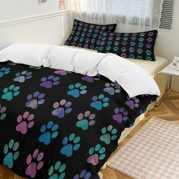Colorful Paw Prints Pattern Bedding Set Couple Bedclothes Pillowcase Customized Home Textiles Bed Set for Bedroom Decoration