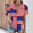thumbnail image 1 of Camiseta de Manga Corta con Cuello en V, Fiudx, Estampado del Día de la Independencia de Verano para mujer, 1 of 5