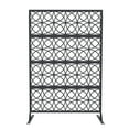 thumbnail image 1 of Decorative Metal Privacy Screen Freestanding, Geometric Leaf Flower Fence Panel, All Weather Rustproof Outdoor Indoor Divider for Patio Garden Balcony, Black/White/Brown, 1 of 8