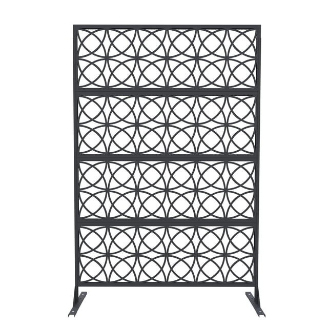 Decorative Metal Privacy Screen Freestanding, Geometric Leaf Flower Fence Panel, All Weather Rustproof Outdoor Indoor Divider for Patio Garden Balcony, Black/White/Brown