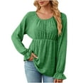 thumbnail image 1 of HKEJIAOI Polyester Manches Longues Tops Col Rond Solide Sortir Tops pour les Femmes, 1 of 7