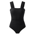 thumbnail image 5 of WEIGFI Women's Swimwear One-Piece Tummy Control Retro Square Neck Elegant Ruched Bathing Suit Beachwear Full Coverage Solid Color Wide Strap Lovely Vacation Swimsuit,Black,L, 5 of 5