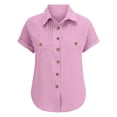 thumbnail image 3 of Breezora Unique Ladies Short Sleeve Shirt with a Detailed Buttoned Lapel and Functional Pleated Pocket Design Offering a Smart Casual Look for Work or Leisure L Size Purple, 3 of 9