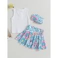 thumbnail image 4 of Bagilaanoe 3pcs Toddler Baby Girls Short Pants Set Sleeveless Tank Tops + Floral Skorts + Headband 12M 18M 24M 3T 4T 5T Kids Casual Summer Outfits, 4 of 8