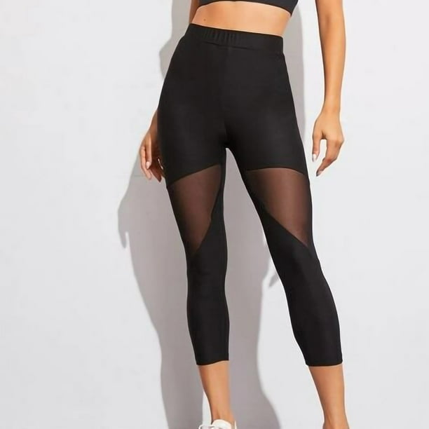 Yoga Pants for Women High Waisted Mesh Black Non See-Through Full-length  Leggings for Yoga Running 
