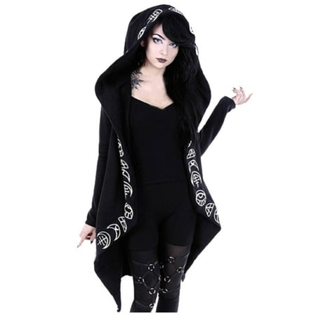 

Women s Long Sleeve Gothic Punk Hoodies Sweatshirts Loose Long Sleeve Black Cardigan Jacket Coat Tunic Cloak Tops