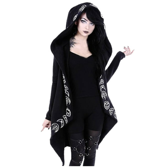 CEHVOM Cardigan à Capuche Noir à Manches Longues Gothique Punk Ample pour Femmes Grande Taille