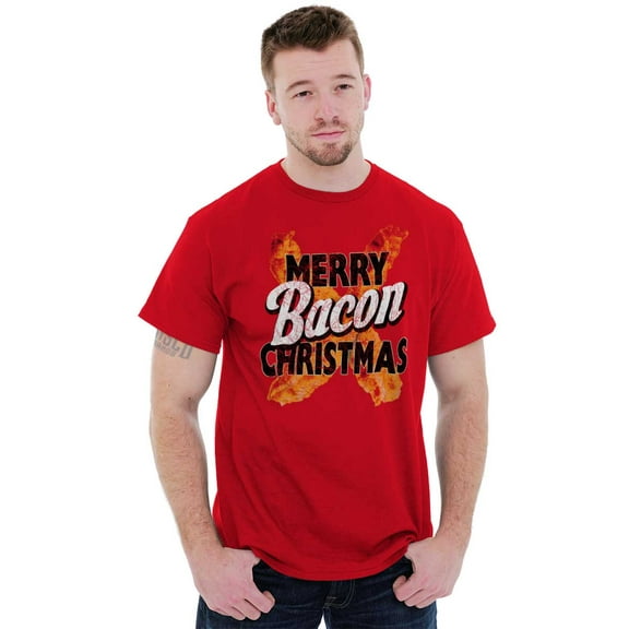 Merry Christmas Bacon Meat Lover Plus Size Crewneck Graphic Tee Shirt Brisco Brands 2X