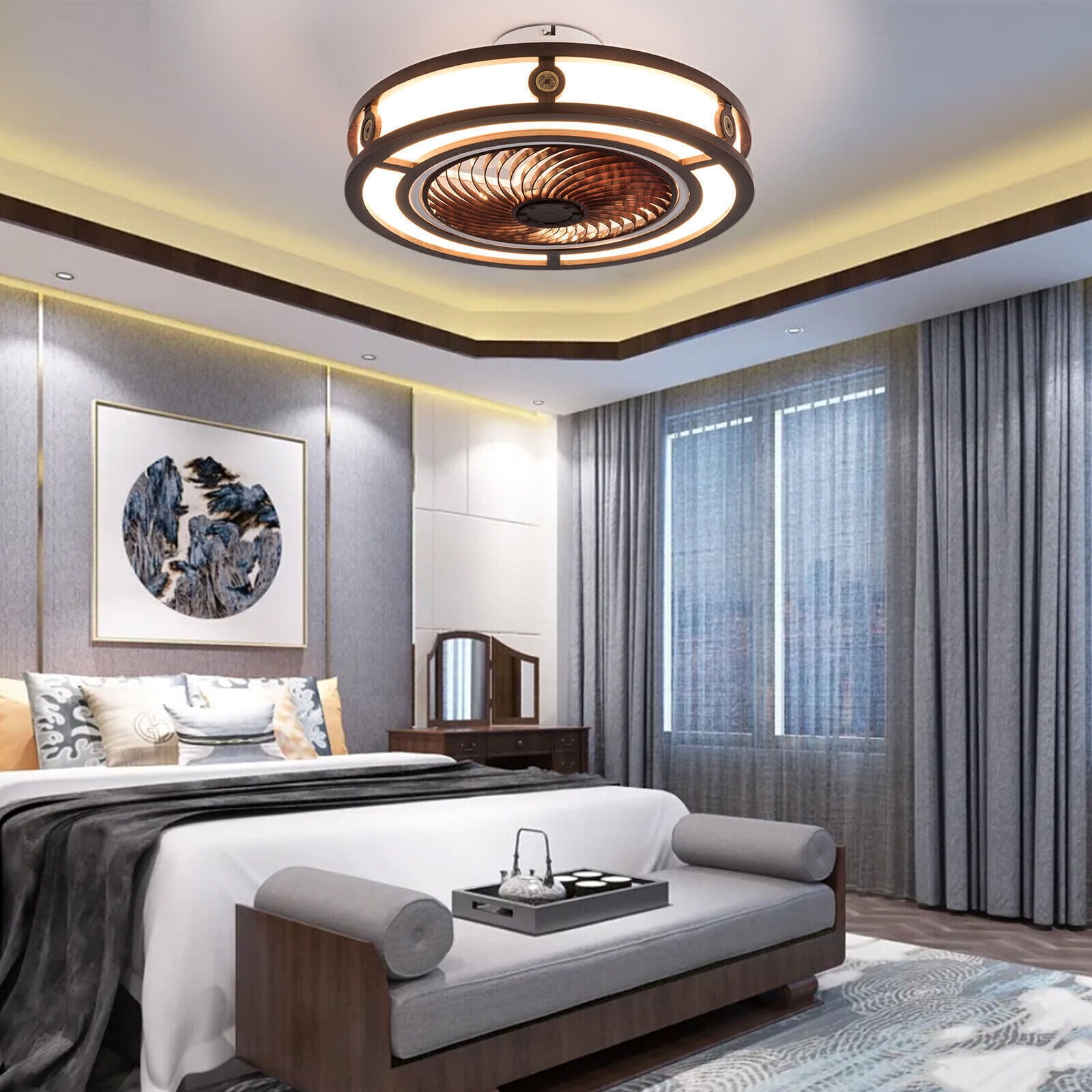 36W 20" Small Enclosed Bedroom Kitchen Ceiling Fan with 6 Speeds&Remote Control