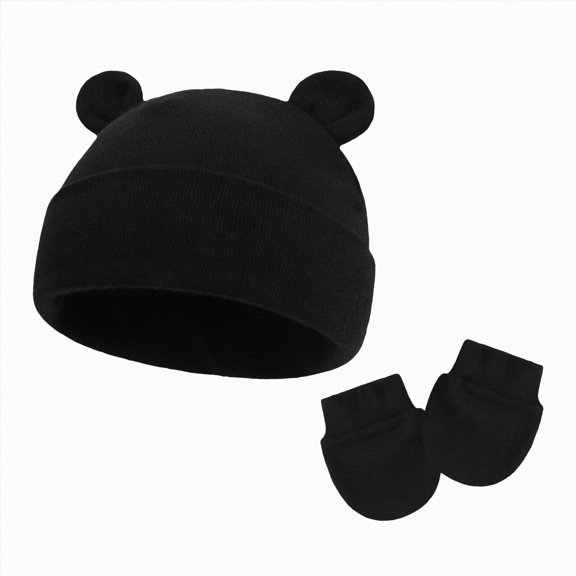 Kids Bear Ear Knit Beanie and Mitten Set,2-Piece Winter Warm Accessory