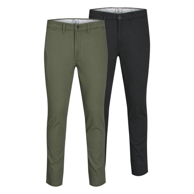 JACK&JONES Pantalones chinos para hombre, pack de 2 - JPSTMARCO JJDAVE 2PK, largo 32 Negro/Verde 32W/32L