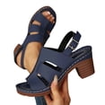thumbnail image 4 of FRSASU Women's Open Toe Heeled Sandals Leather Platforms Summer Dressy Sandals Adjust Ankle Strap Chunky Block Comfort Heel Navy, 4 of 9