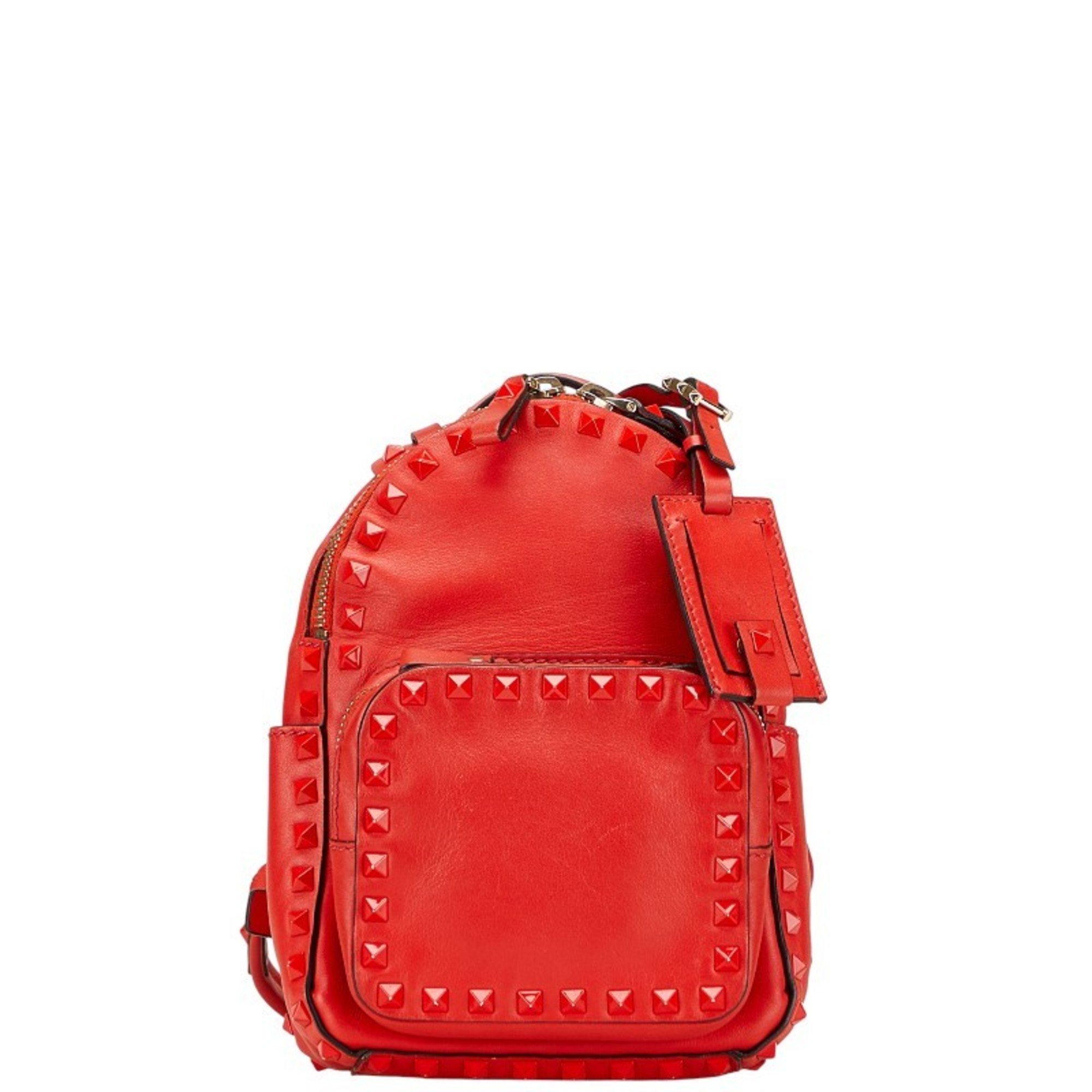 Pre-Owned Valentino Rockstud Backpack in Red Leather for 