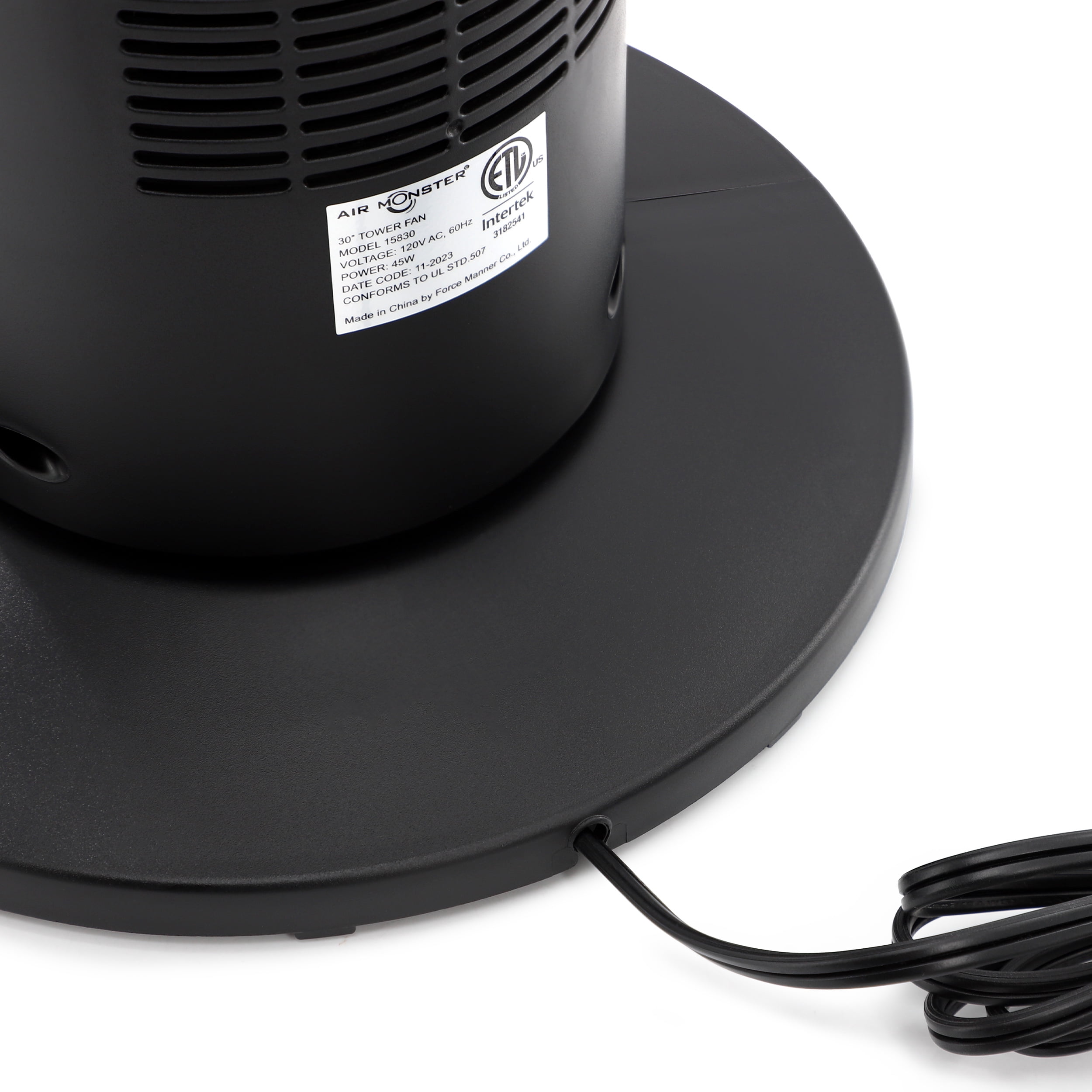 Air Monster 30 Inch 3 Speed Oscillating Tower Fan in Black