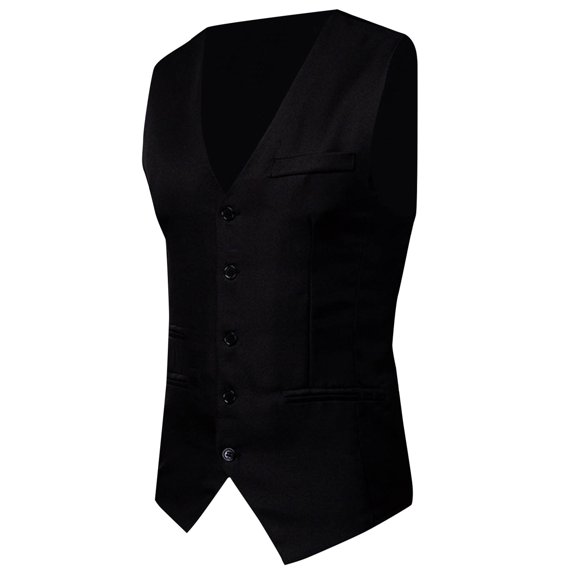 Puntoco Plus Size Coat Clearance Men Vest V-Neck Sleeveless Single-breasted Slim Fit Jacket Business Waistcoat Black 8(L)
