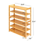 Ktaxon 6 Tiers Bamboo Shoe Storage Rack Sturdy Shoe Shelf Shoe Stand Closet Organizer, 18-24 Pairs, Wood Color