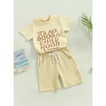 thumbnail image 3 of Bagilaanoe 2pcs Toddler Baby Boy Short Pants Set Short Sleeve Letter Print T Shirt Tops + Shorts 3M 6M 12M 18M 24M 3T Kids Casual Summer Outfits, 3 of 9