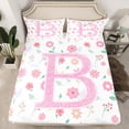 thumbnail image 2 of Manfei Girl Personalized Gifts Queen Sheet Sets,Pink Letter B Flat Sheet,Cute Cartoon Floral Queen Fitted Sheet For Teens,Lightweight Room Decoration,4 Pieces, 2 of 7