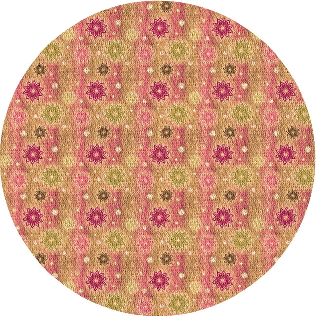 Ahgly Company Machine Washable Indoor Round Transitional Grapefruit Red Area Rugs, 5' Round