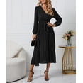 thumbnail image 4 of HLSOHJP Women's Pleated Midi Dress Long Sleeve V-Neck Belted Tie Waist Lace Up A-Line Chiffon Wrap Dress, 4 of 6