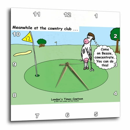 - 3dRose Cow Country Club - Golf, Wall Clock, 10 by 10-inch