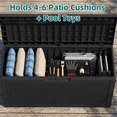 thumbnail image 3 of MINDYES 70 Gallon Wicker Deck Box, Outdoor Storage for Patio Cushions, Pool Toys & Garden Tools, Black, 3 of 8