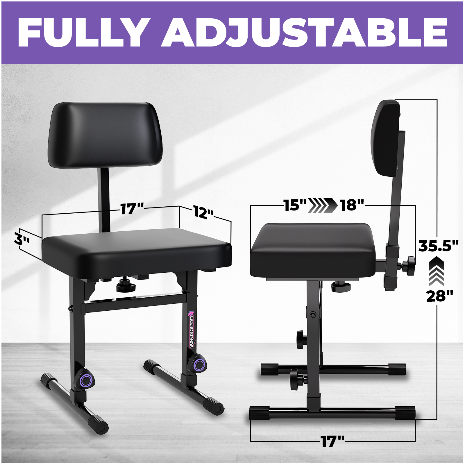 Liquid Stands Adjustable Piano Bench with Backrest photo 3