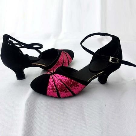 

Ecqkame Women s Middle Heels Shoes Clearance Women s Ballroom Tango Latin Dancing Shoes Sequins Shoes Social Dance Shoe Hot Pink 39