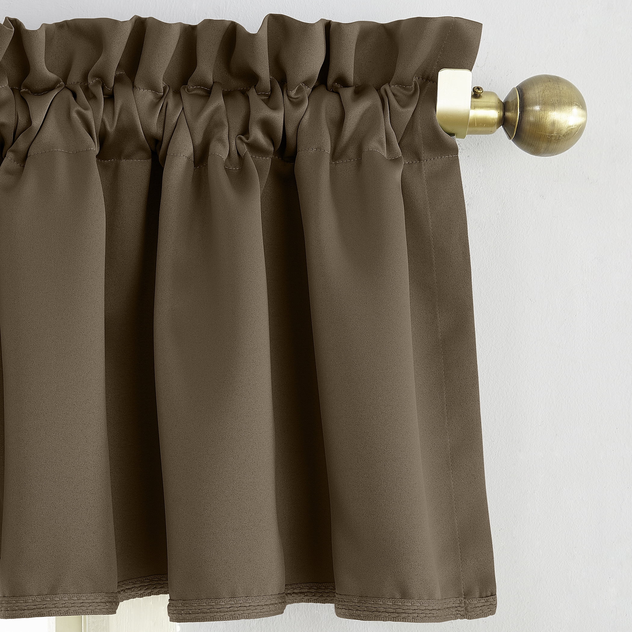 Sun Zero Kylee Rod Pocket Room Darkening Window Valance, 54"x18", Mocha