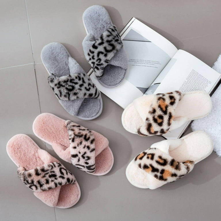 Women's Fluffy Slippers, Plush Slippers, Home Slippers, Cross