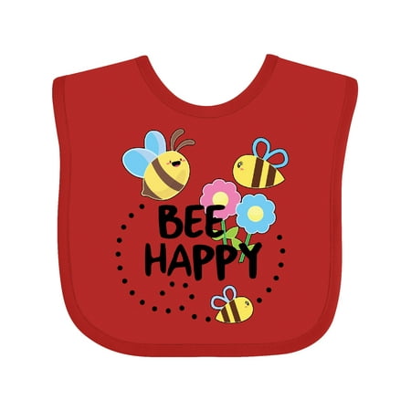 

Inktastic Bee Happy with Flowers Boys or Girls Baby Bib