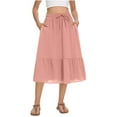 thumbnail image 2 of Xixinqiwan Women Summer Skirts Clearance under $5,Women's Midi Skirt Elastic High Waist A-Line Skirt Solid Pleated Tiered Casual Flowy Skirt, 2 of 7