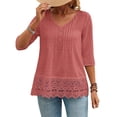 thumbnail image 1 of Camisas Y Tops de Verano de Mujer Estilo Bosque Francés Camisa de Bordado Hueco Cuello Redondo de Poliéster Camisas de Manga Corta para Mujeres Verano, 1 of 7