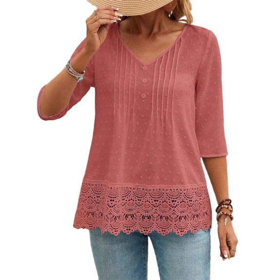 Yievot Boho Tops for Women Half Sleeve Dressy Casual Tunics Vacation Blouses Loose V Neck Tee Shirts