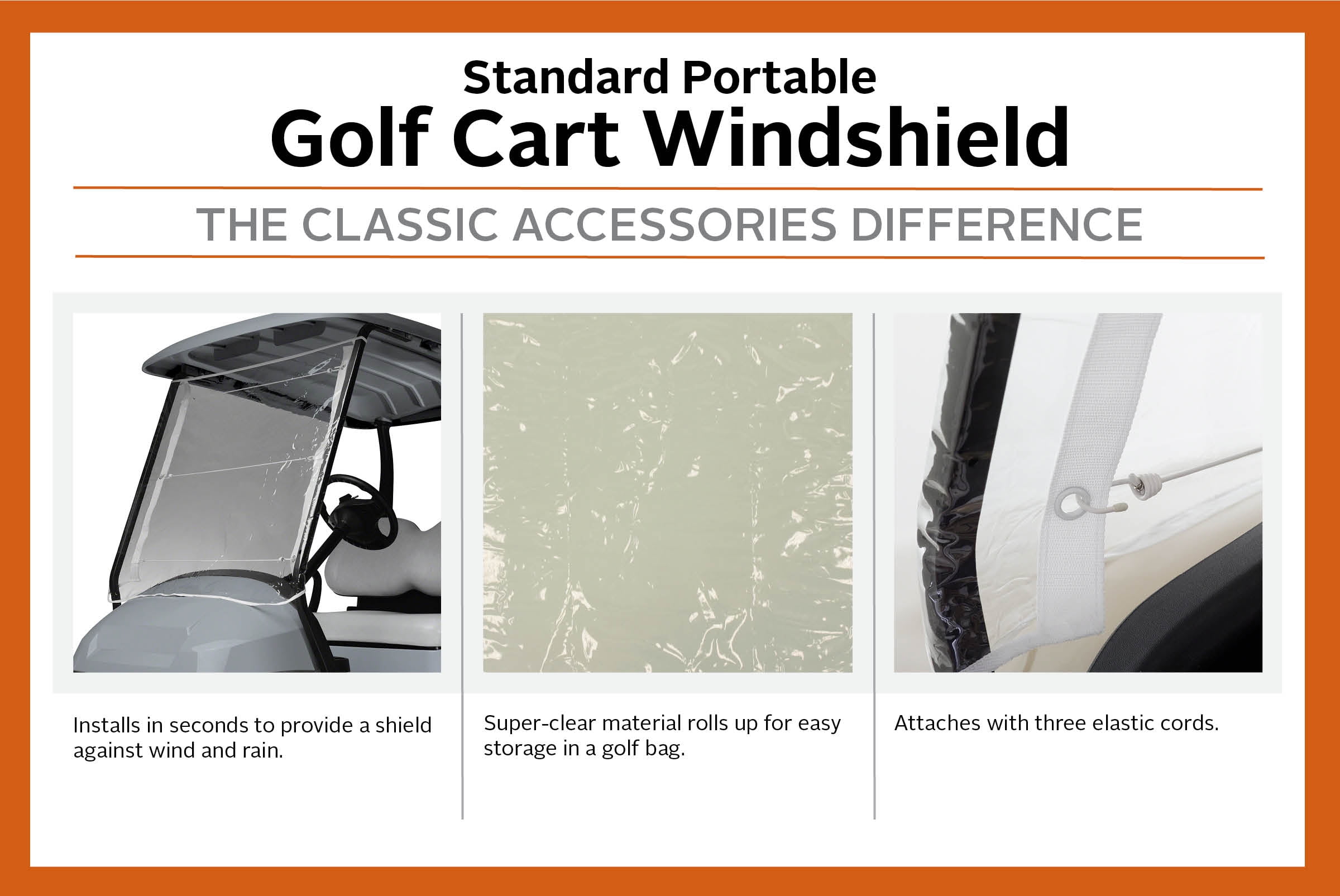(2 pack) Classic Accessories Fairway Standard Portable Golf Cart Windshield, 47"L (roof) x 36"H, White/Clear